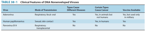 Clinical features of DNA nonenveloped virus