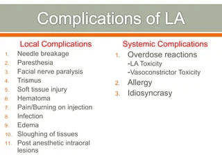 Local and systemic complications of LA